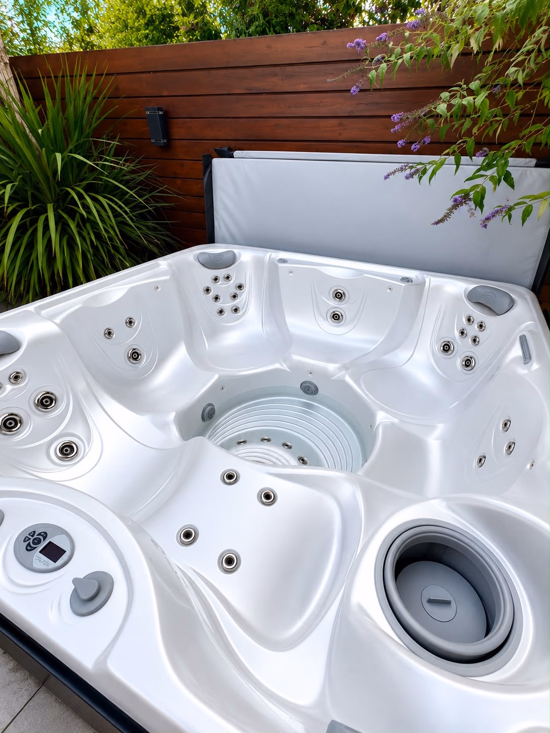 Freshly cleaned white hot-tub shell